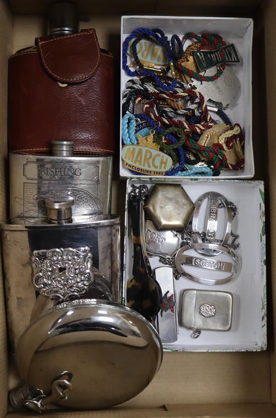 A quantity of mixed collectables including silver, wine labels, tortoiseshell opera glasses, etc.